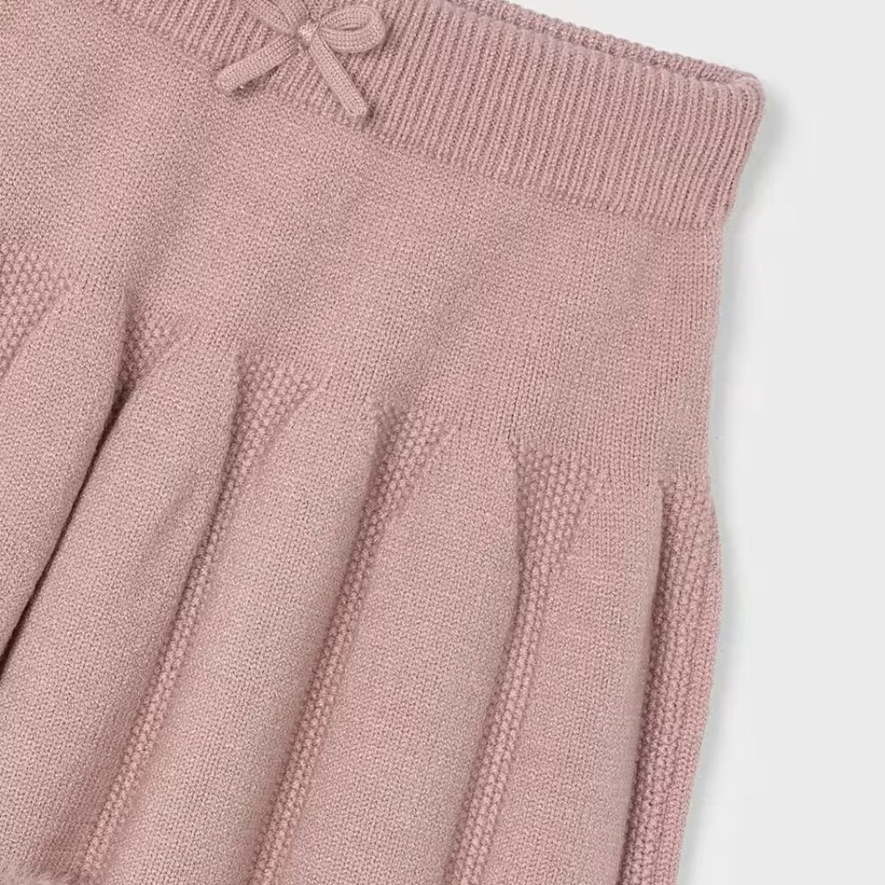 New! MAYORAL 3 Pink Knitted Pleated Skirt Faux Fur Trim Bow - Picture 5 of 7